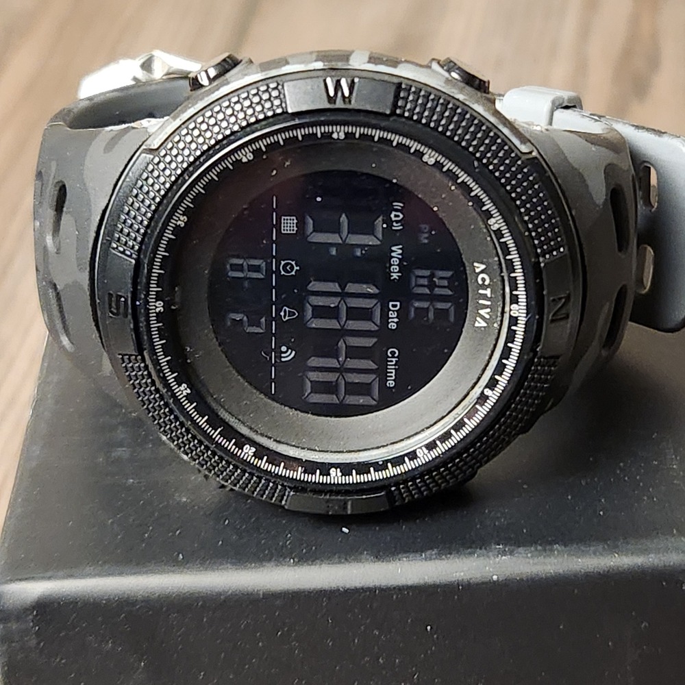 Activa Digital Watch Mens OS Grey‎ Black Camo Sport Alarm Chronograph